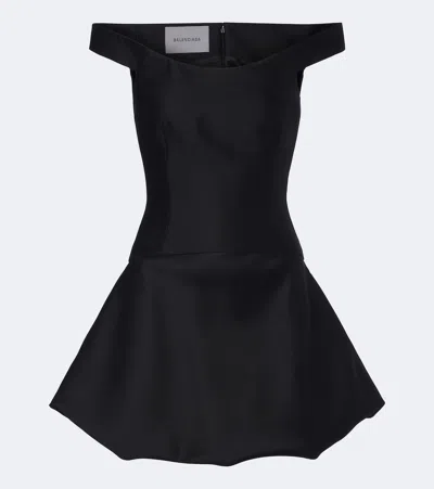 Balenciaga Off-shoulder Wool And Silk Corset Dress In Black