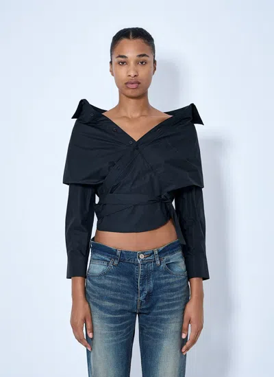 Balenciaga Off-shoulder Wrap Shirt In Black