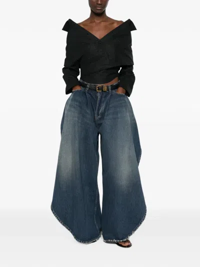 Balenciaga Off-shoulder Wrap-style Blouse In Blue