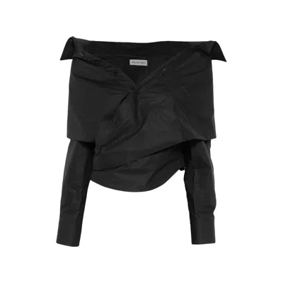 Balenciaga Off-shoulder Wrap-style Blouse In Blue