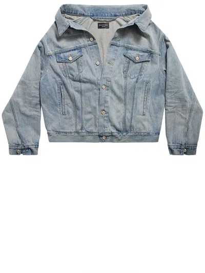 Balenciaga Off-shoulder Denim Jacket In Blue