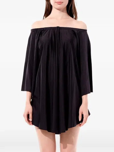 Balenciaga Off-the-shoulder Pleated Mini Dress In Black