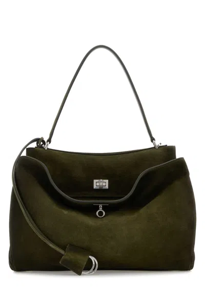 Balenciaga Olive Green Suede Medium Rodeo Handbag In Brown
