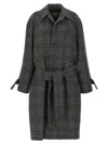 Balenciaga One Layer Checked Belted Coat In Gray