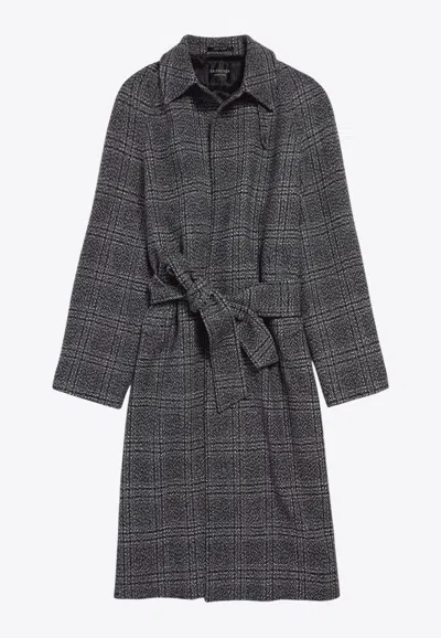 BALENCIAGA ONE LAYER RAGLAN CHECKED WOOL COAT