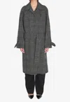 Balenciaga One Layer Checked Belted Coat In Gray