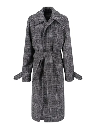 Balenciaga Vintage Checked Wool One Layer Raglan Coat Clothing In Black