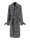 Balenciaga Check Oversize Wool Belted Coat In Gray
