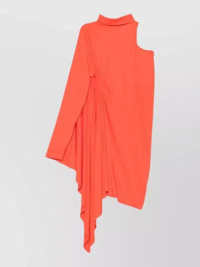 Balenciaga One Shoulder Long Sleeve Asymmetric Dress In Red