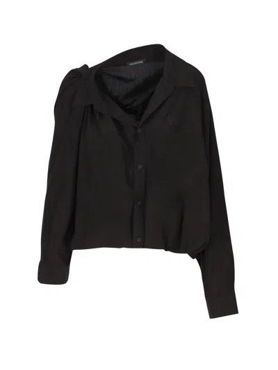 Balenciaga One Shoulder Lyocell Shirt In Black