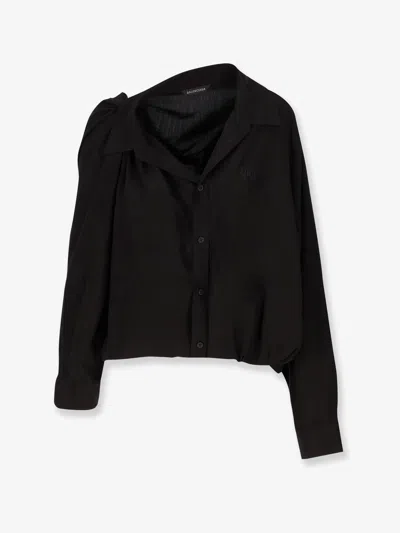 Balenciaga One Shoulder Lyocell Shirt In Black