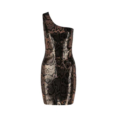 Pre-owned Balenciaga One-shoulder Snake Sequined Mini Dress 'gold' | Women's Size 36