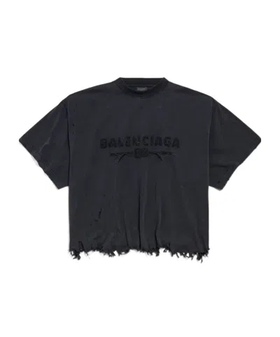 Balenciaga Open-necked Black Shirt In Black Fade