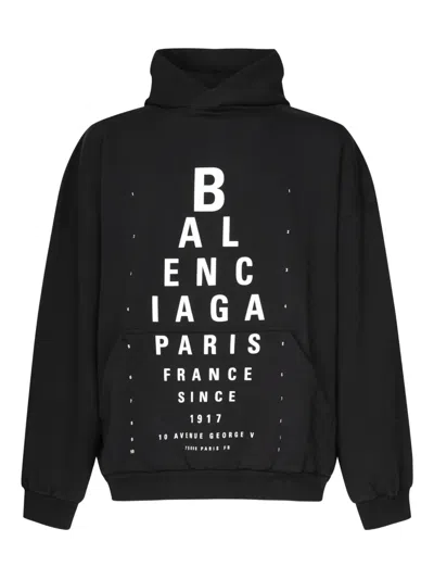 Balenciaga Optical Eye-chart Print Hoodie In Black