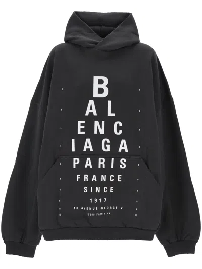 Balenciaga Optical Large Fit Washed Hoodie In Black