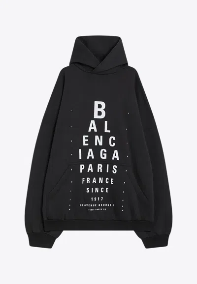 Balenciaga Optical Logo Oversized Hooded Sweatshirt In Black