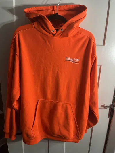 Pre-owned Balenciaga Orange Campaign Logo Hoodie Sweatshirt Size M