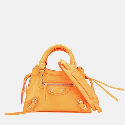 Pre-owned Balenciaga Orange Mini Croc Embossed Calfskin Neo Classic City