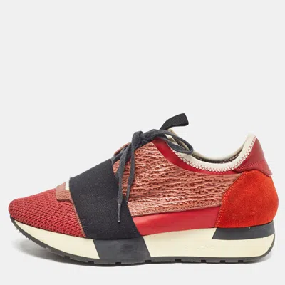 Pre-owned Balenciaga Orange Suede And Leather Race Runner Sneakers Size 35