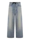 Balenciaga Distressed Drawstring Wide-leg Jeans In Outback Blue