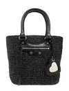 Balenciaga Le Cagole Medium Raffia Shoulder Bag In Black