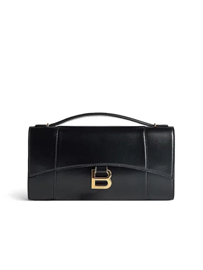 Balenciaga Hourglass Leather Top Handle Clutch In Black
