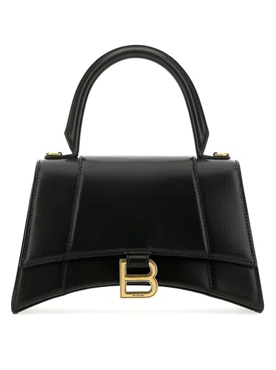 Balenciaga Hourglass Small Leather Top Handle Shoulder Bag In Black