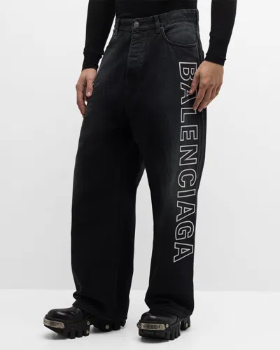 Balenciaga Logo Graphic Denim Baggy Jeans In Sunbleached_black