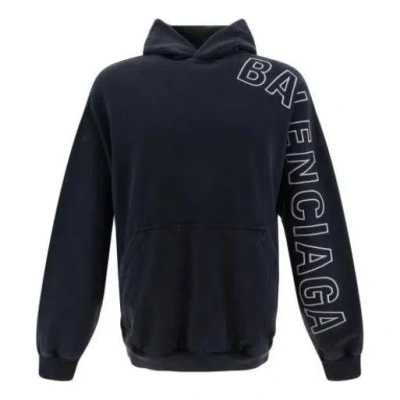 Balenciaga Logo Embroidered Oversized Hoodie In Black