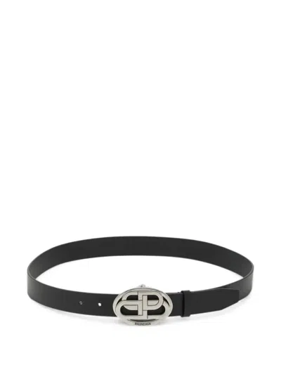 Balenciaga Oval Bb Buckle Leather Belt In Black
