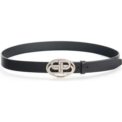 Balenciaga Oval Bb Buckle Leather Belt In Black