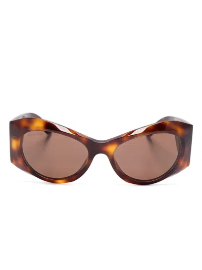 Balenciaga Oval-frame Sunglasses In 褐色