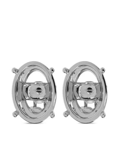 Balenciaga Oval-frame Stud Earrings In Silver