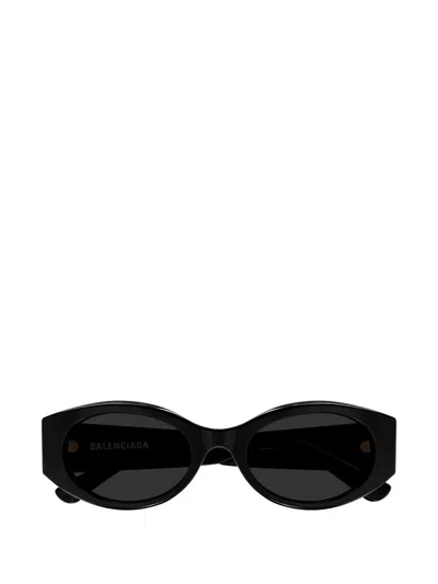 Balenciaga Oval Sunglasses Silk Nylon Blend Frame In Black
