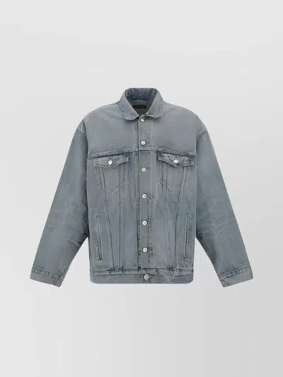 BALENCIAGA OVERSIZE COTTON DENIM JACKET WITH MONOCHROME PATTERN