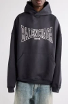 Balenciaga Oversize Cotton Fleece Logo Graphic Hoodie In Gray