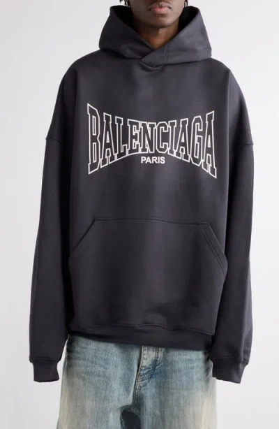 Balenciaga Logo-print Hoodie In Washedblack