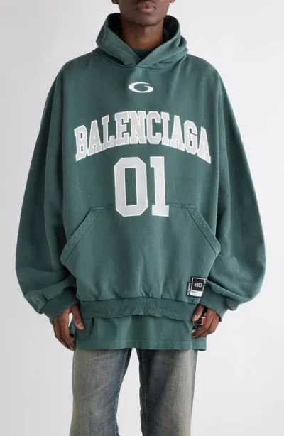 Balenciaga Oversize Cotton Hoodie In Green