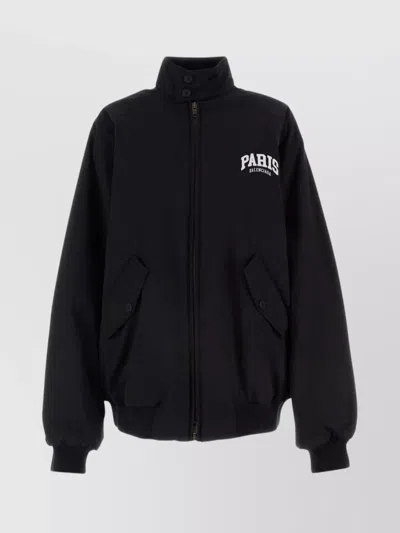 Balenciaga Oversize Cotton Jacket With Ribbed Cuffs In Black
