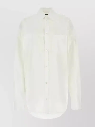 Balenciaga Oversize Cotton Shirt With Round Hemline In Cream
