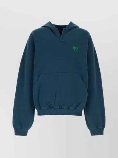 Balenciaga Oversize Cotton Sweatshirt With Front Pocket In Blue