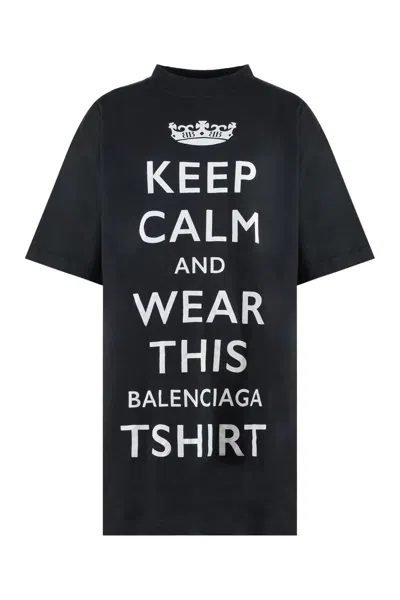 Balenciaga Oversize Cotton T-shirt In Black
