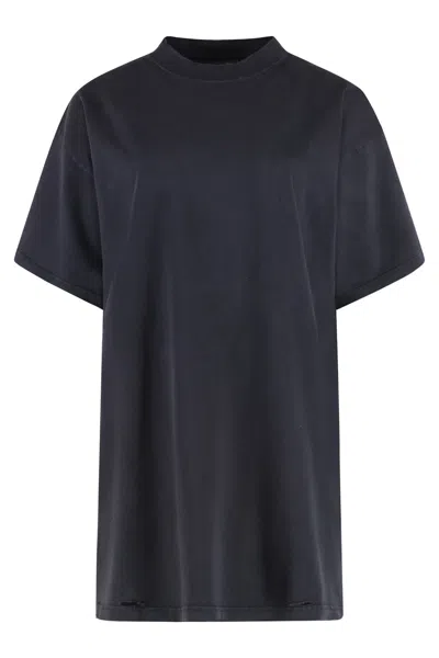 Balenciaga Oversize Cotton T-shirt In Faded Washed Black