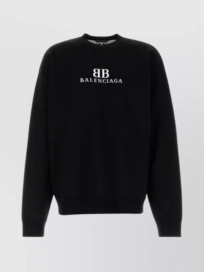 Balenciaga Oversize Crew Neck Knitwear Sweater In Black