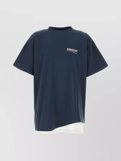 Balenciaga Oversize Crew Neck Layered Hem T-shirt In Blue