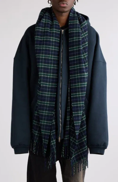 Balenciaga Oversize Full Zip Hoodie With Scarf Detail In Deep Blue/black
