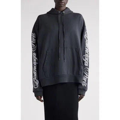 Balenciaga Oversize Logo Cotton Hoodie In Black