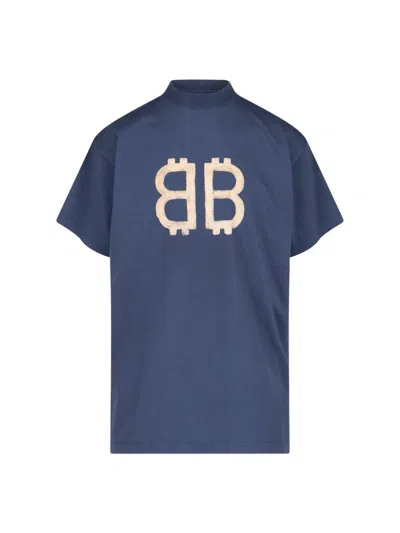 Balenciaga Oversize Logo T-shirt In Blue