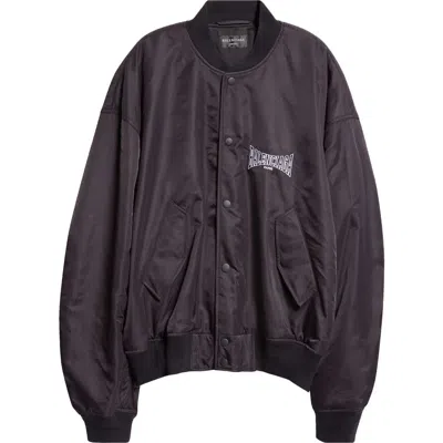 Balenciaga Oversize Nylon Varsity Jacket In Black