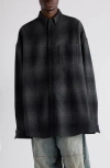Balenciaga Oversize Plaid Wool Blend Flannel Button-down Shirt In Black